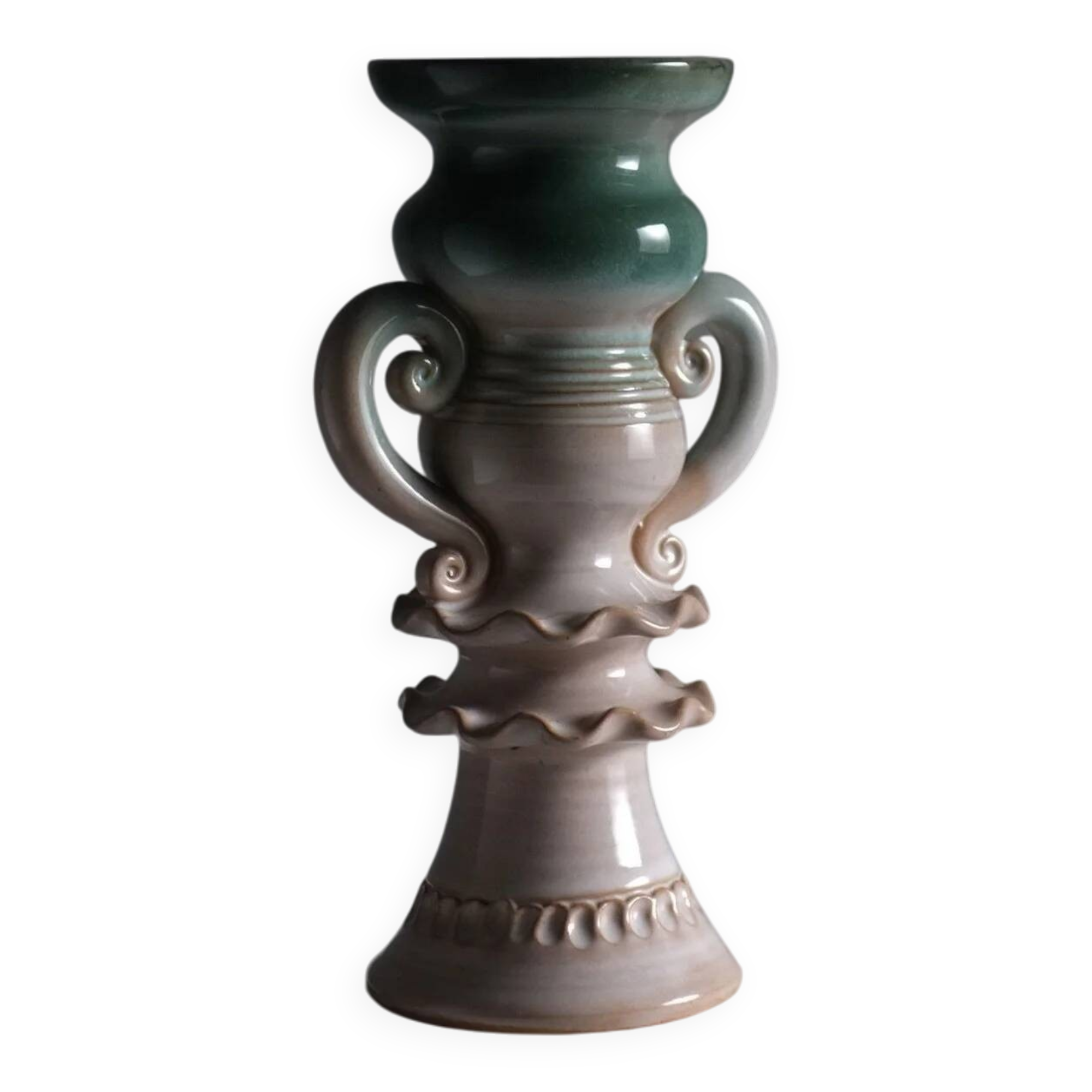Scalloped ceramic vase candle holder | Latvia | 1970s