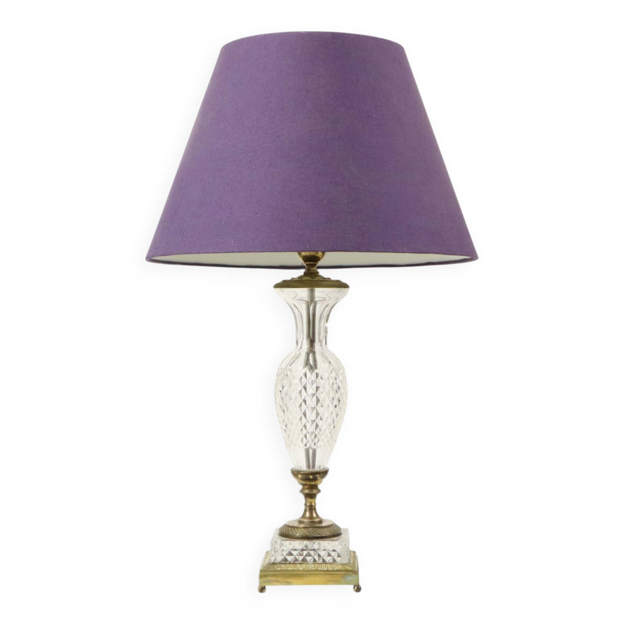 Empire Table Lamp Cut Crystal Diamond Pattern Gilded Bronze