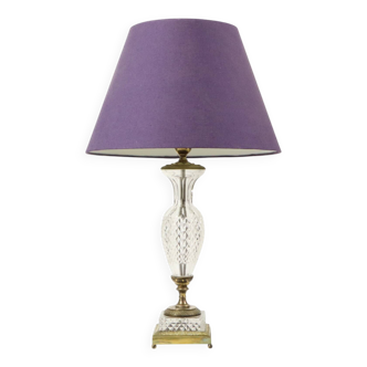 Lampe de table Empire en cristal taillé motif diamant et bronze doré