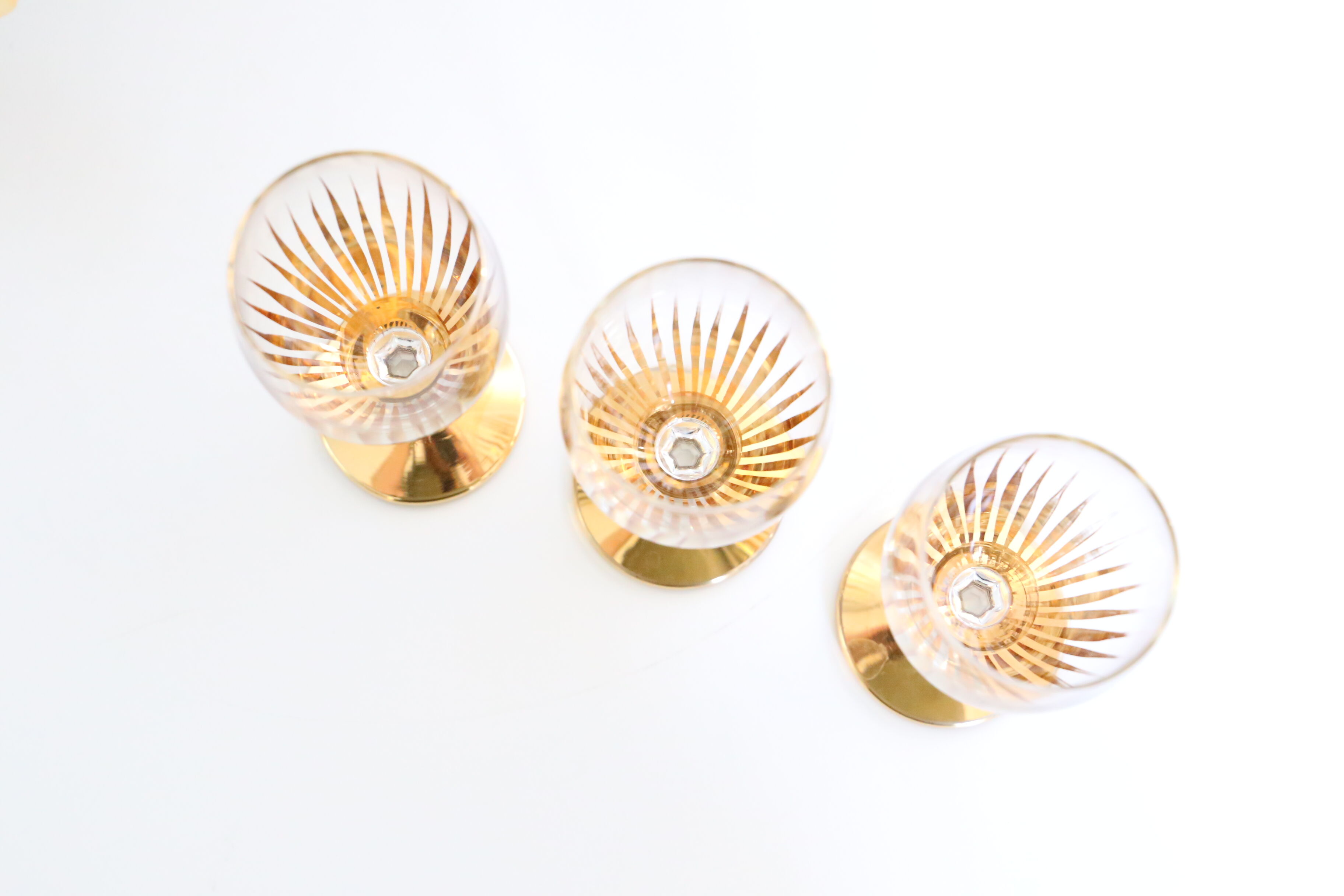 Set of 3 walking glasses, gilded, mid-20th century, art deco