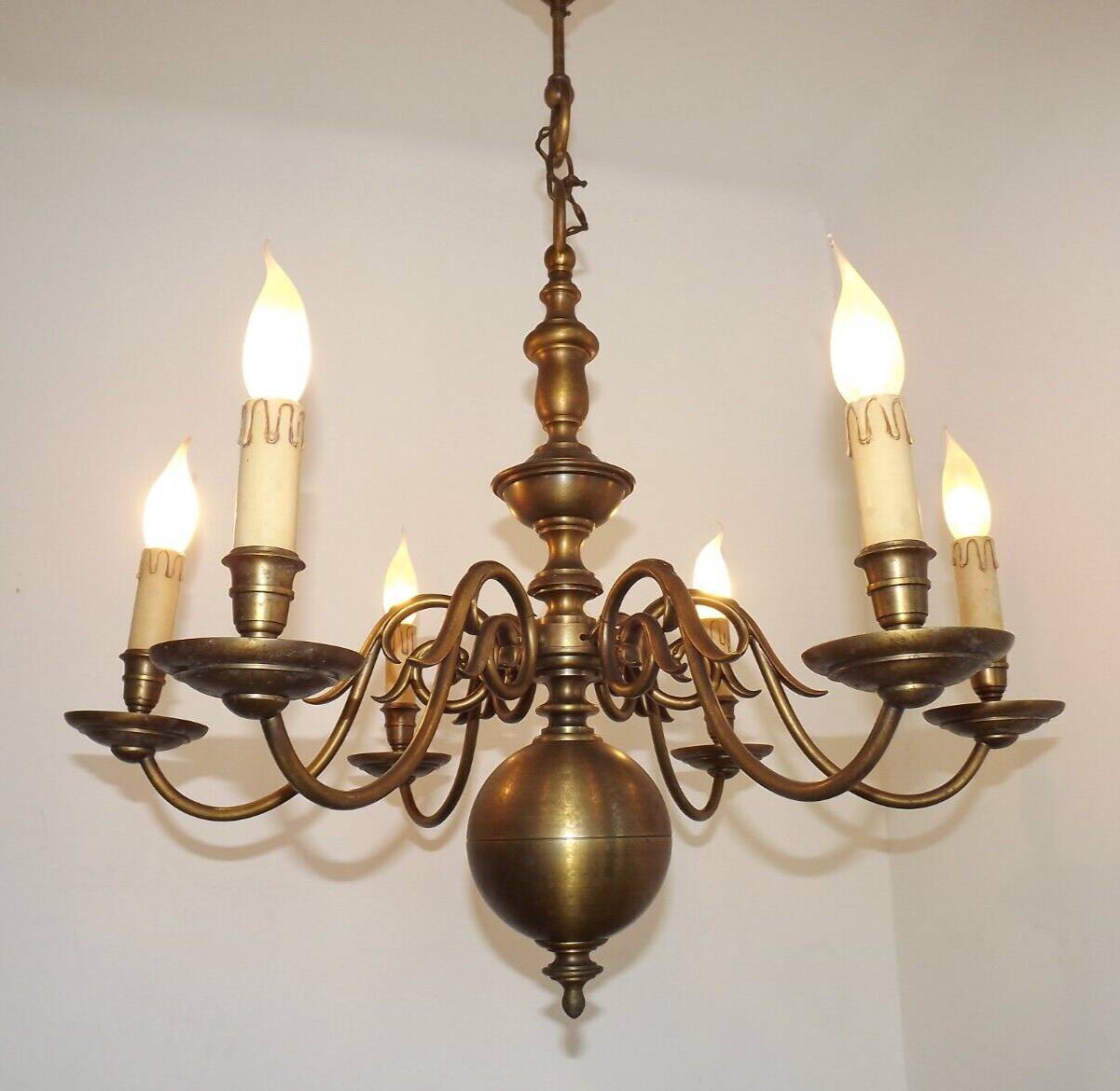 Large Vintage Bronze 6 Light Flemish Chandelier Birds Head Detail 4759