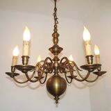 Large Vintage Bronze 6 Light Flemish Chandelier Birds Head Detail 4759