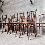 Series of 7 old bar cane cane bistro chairs