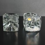 Pair of cubic candlesticks in bohemian crystal