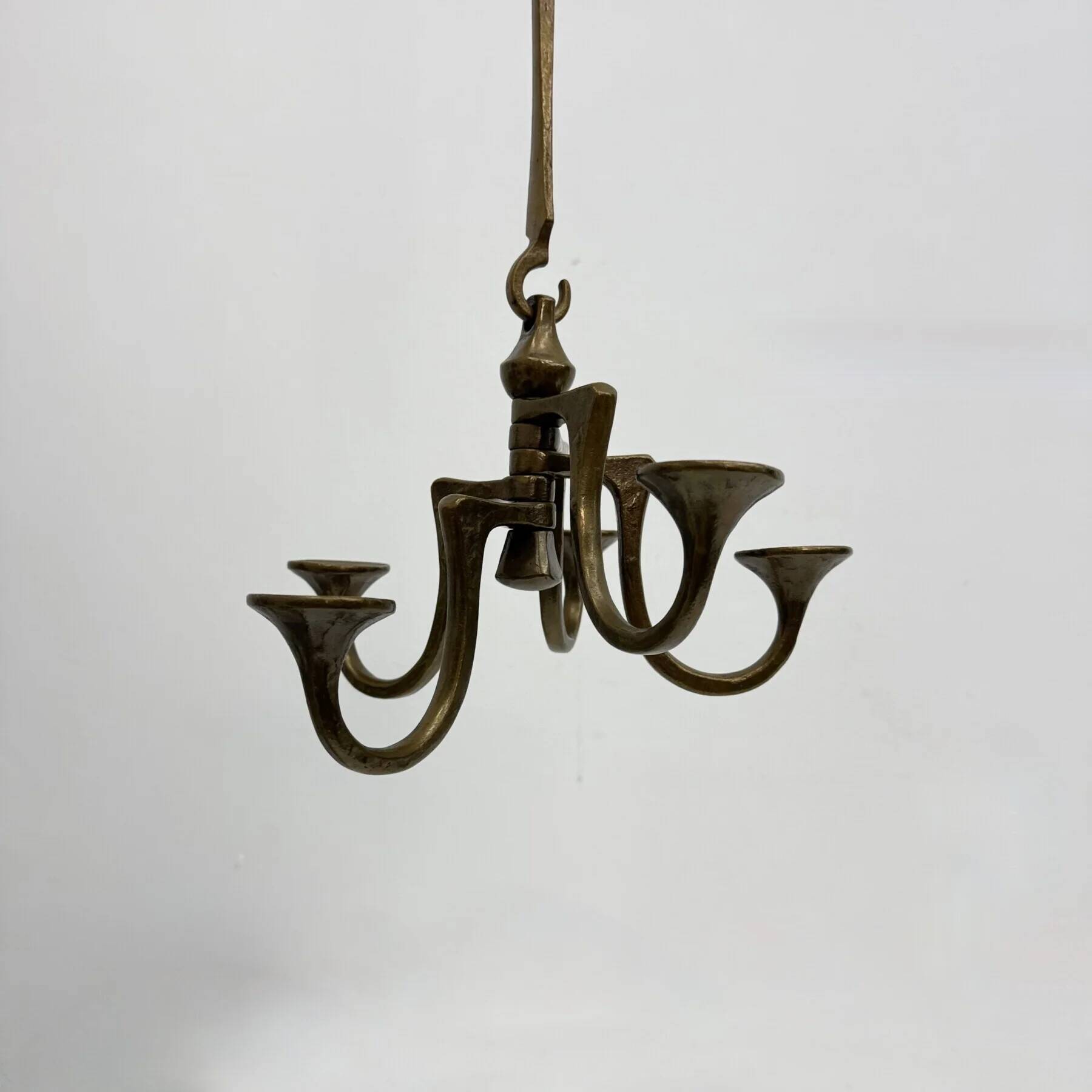 Brutalist bronze hanging chandelier by Michael Harjes, 1970s