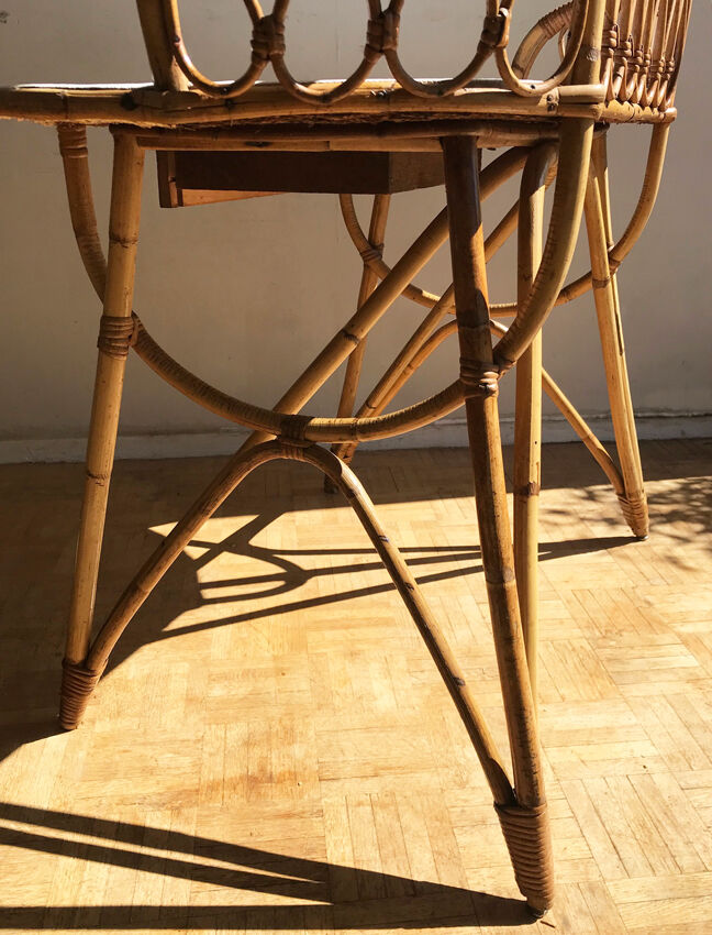 Bureau coiffeuse en rotin des années 1960/70