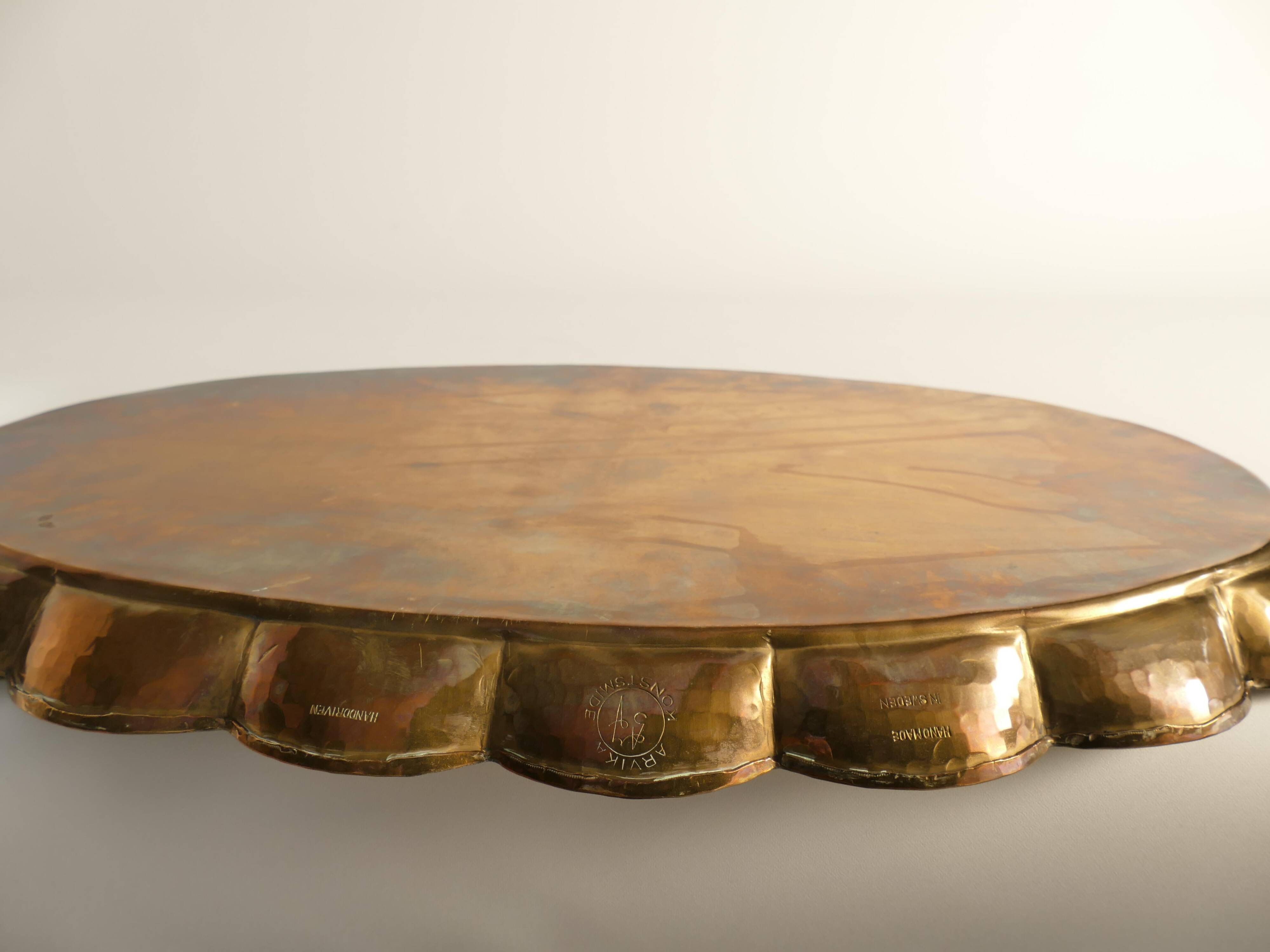Hollywood Regency Oval Brass Tray by Arvid Johansson, Arvika Konstsmide, Sweden