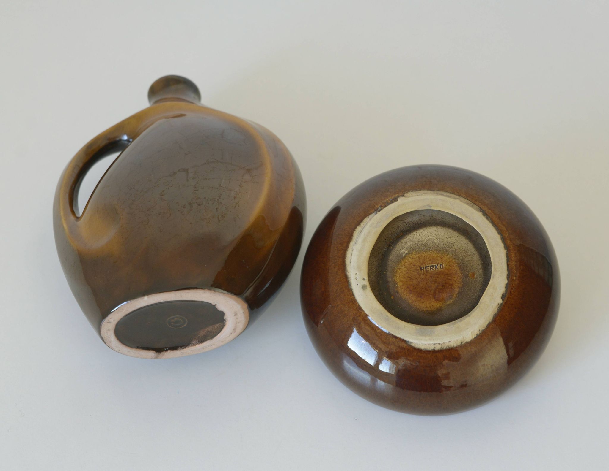 Mid Century Modern Ceramic Set: Handmade Vase & Ashtray, Yugoslavia
