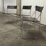 Set of 3 minimalist X line chairs by Niels Jorgen Haugesen.