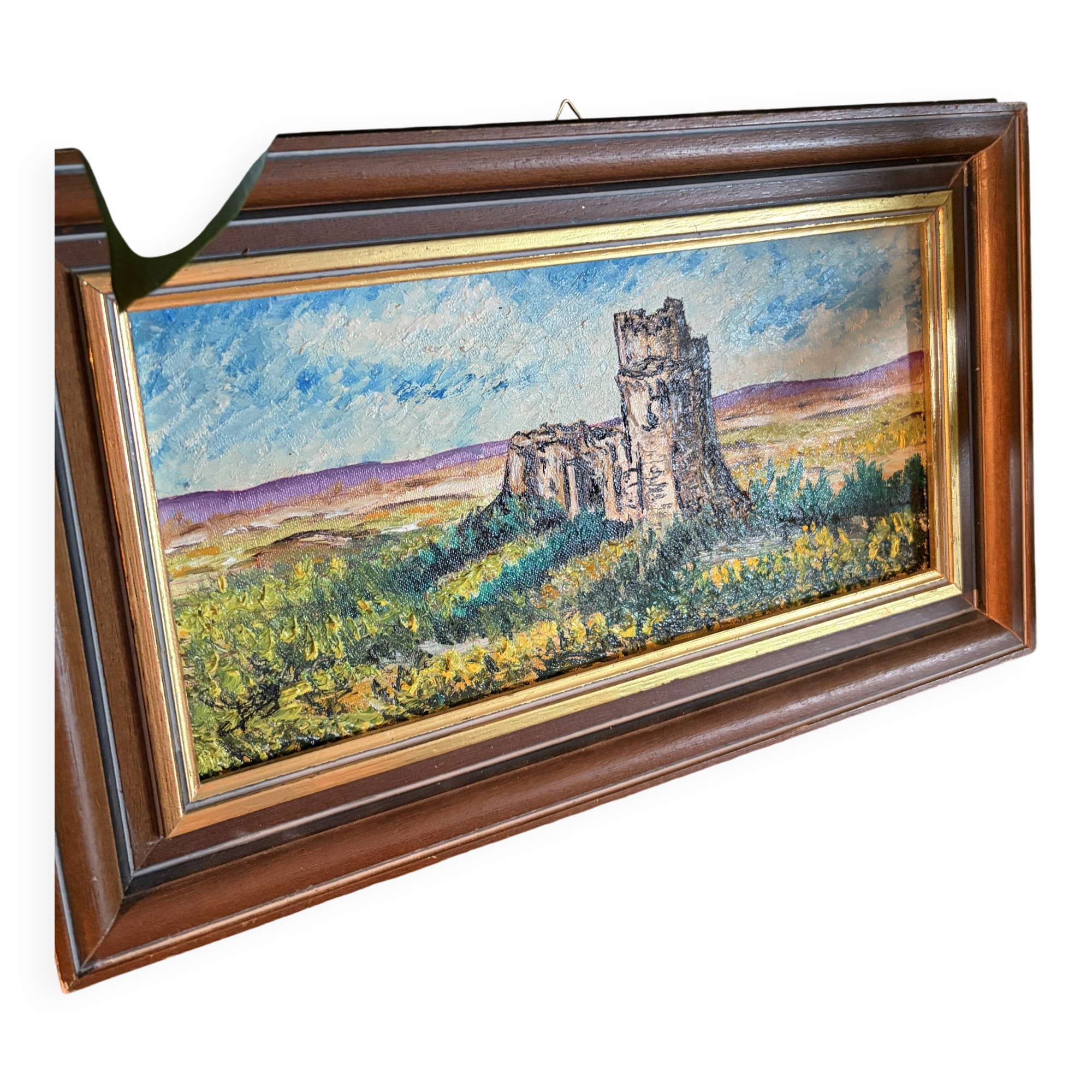 Framed oil painting - Landscape with castle ruins