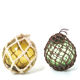 Set of 2 marine floats yellow and green ball glass and rope