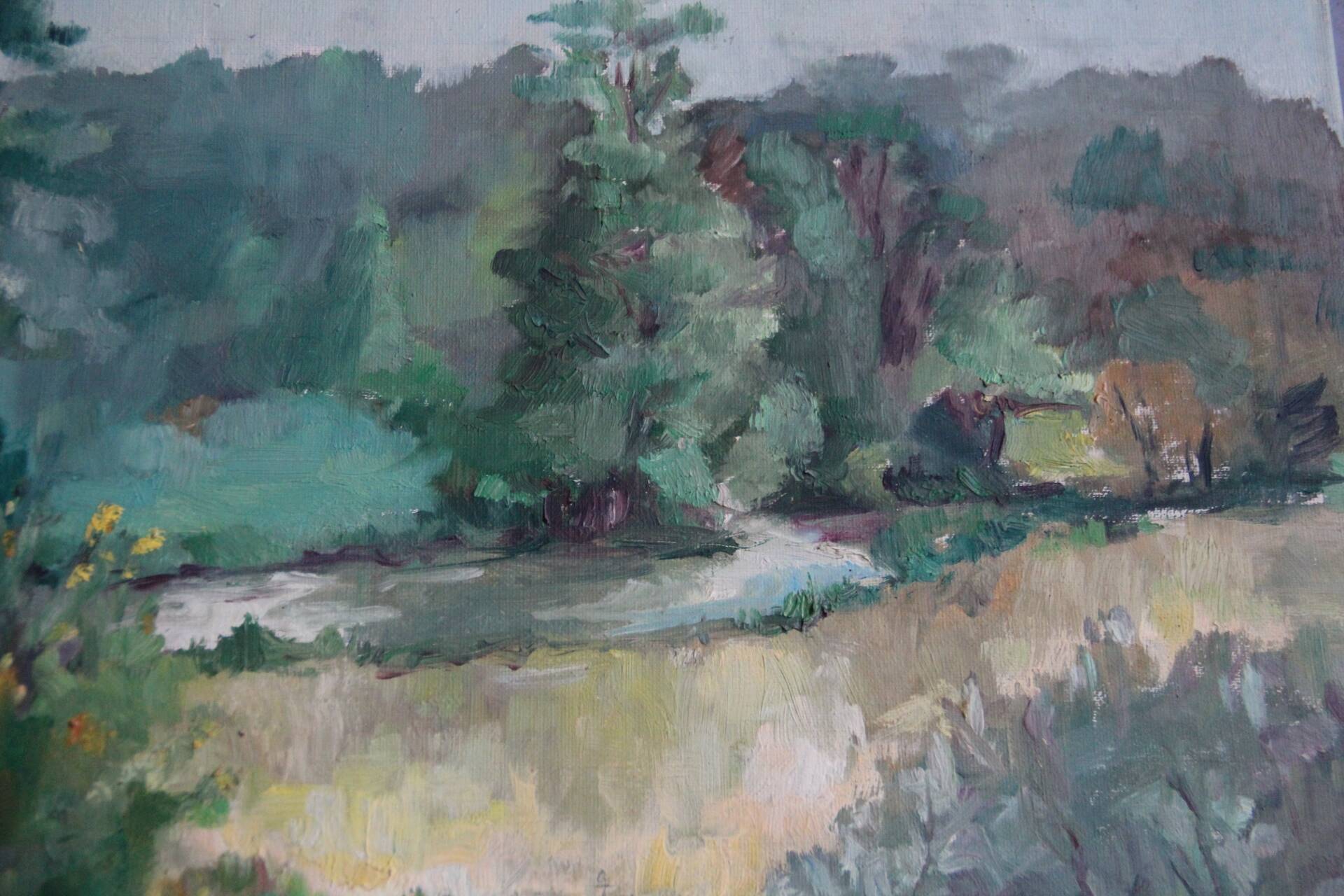 Oil on canvas, rural landscape, signed