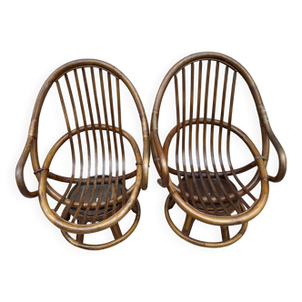 2 Maugrion rattan armchairs