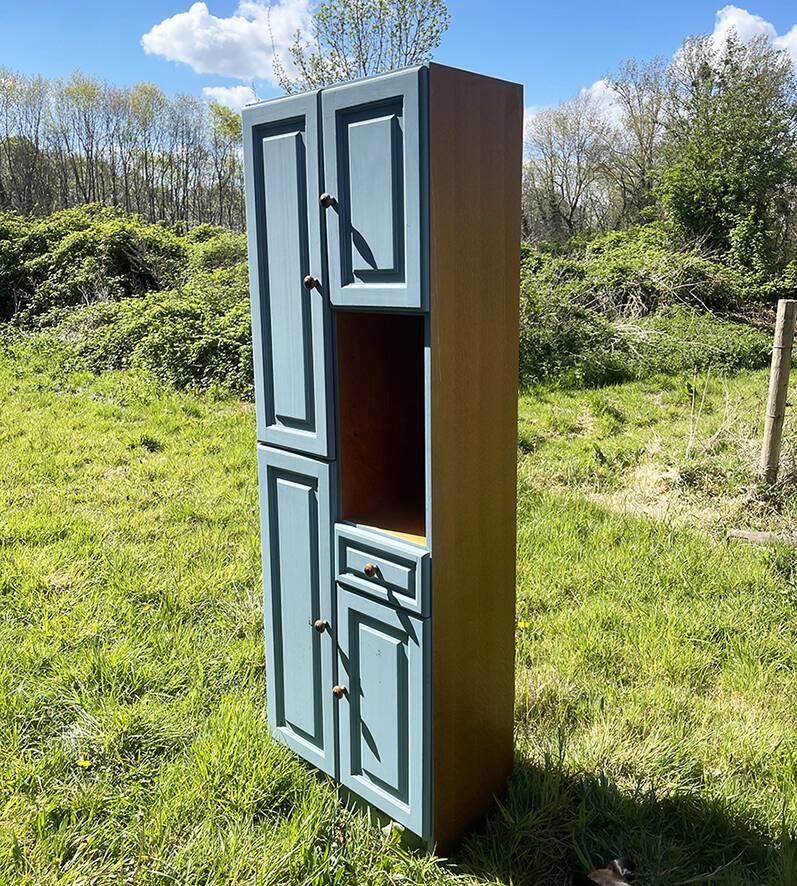 Antique Blue Wooden Column Cabinet