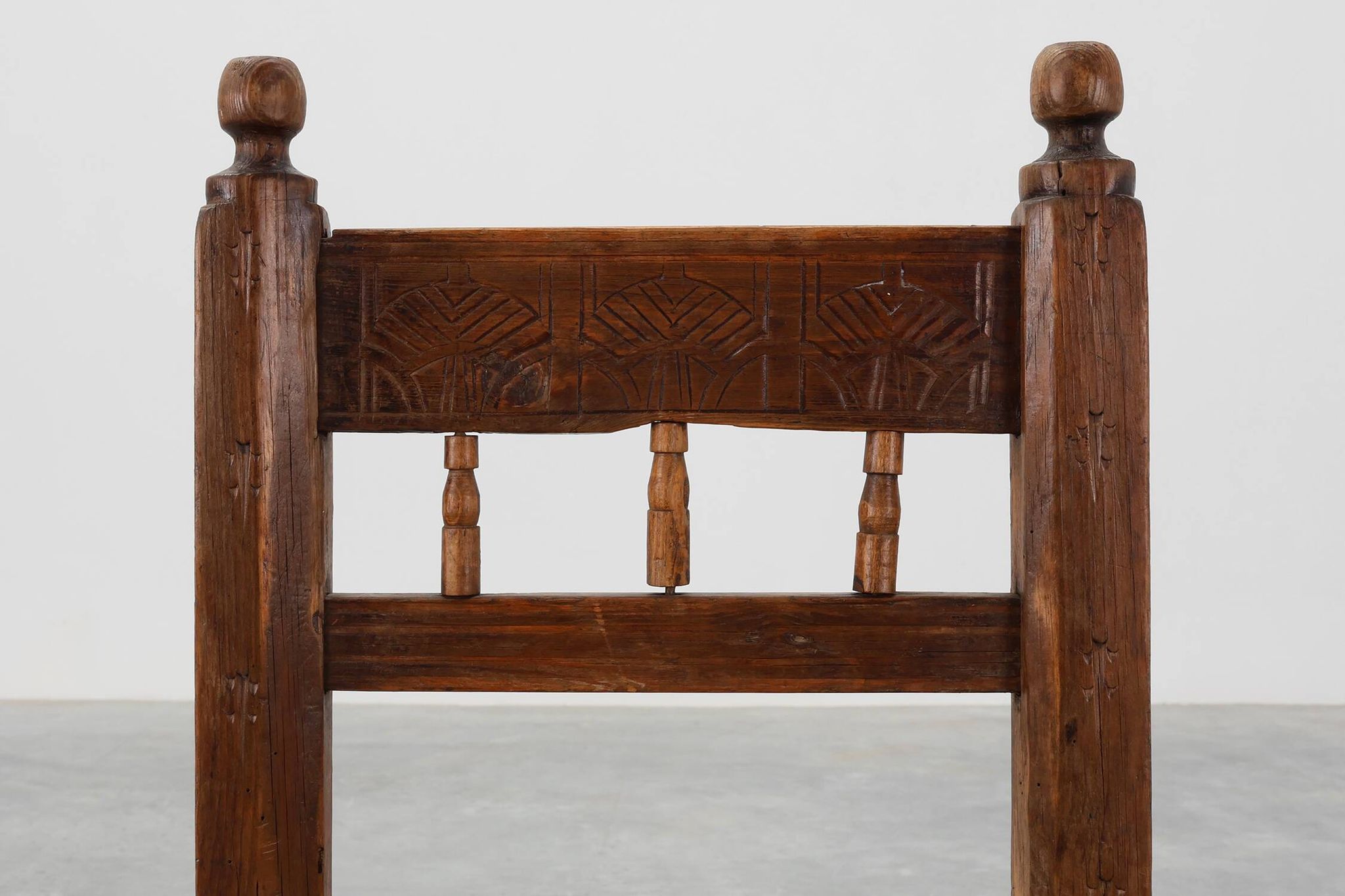 19th Century Spanish Hand-Carved oak Side Chair with Velour Seat