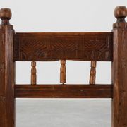 19th Century Spanish Hand-Carved oak Side Chair with Velour Seat