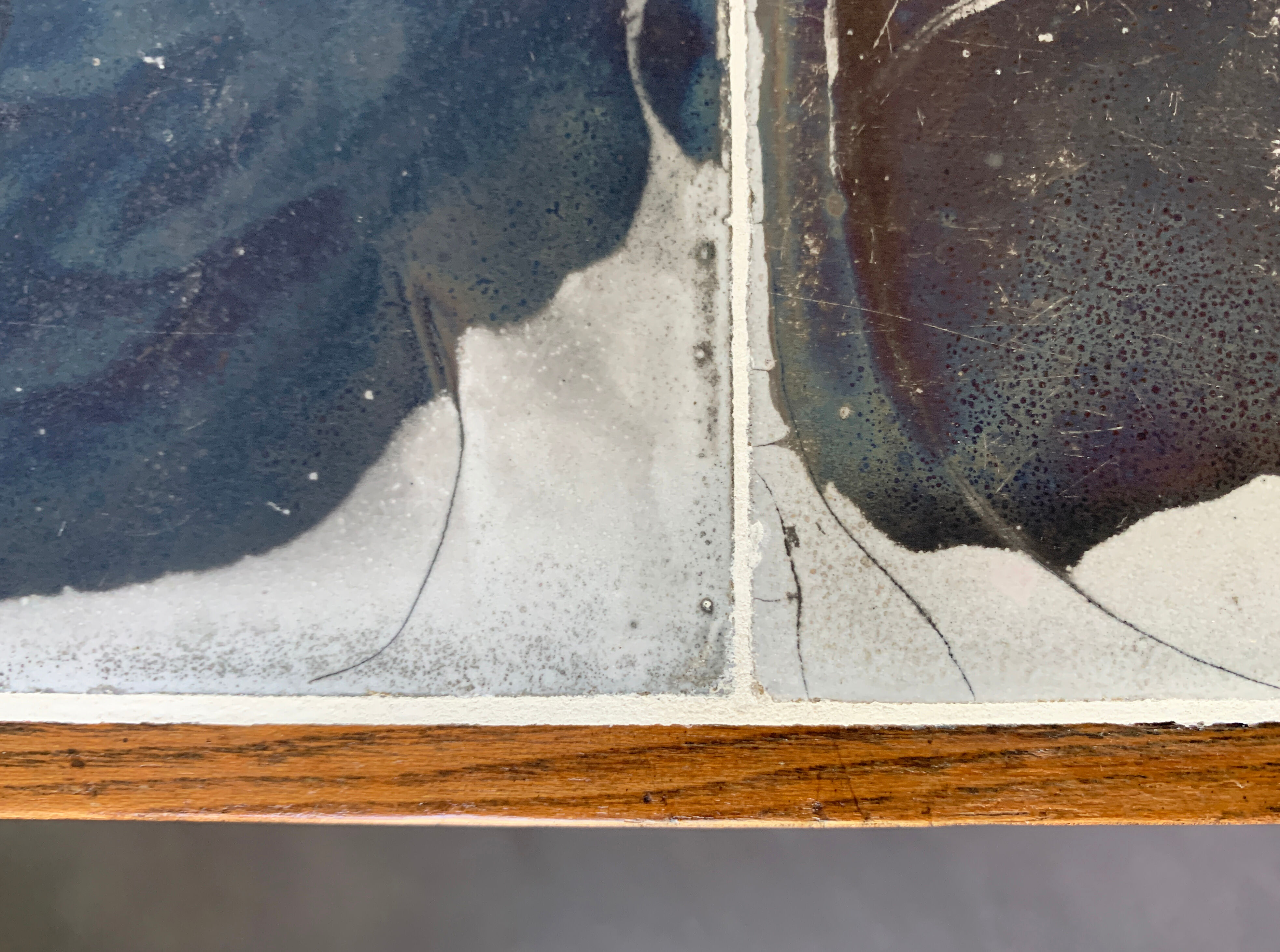 Vintage mahogany & ceramic enamel side table jens thirslund, kähler ceramic (hak), denmark