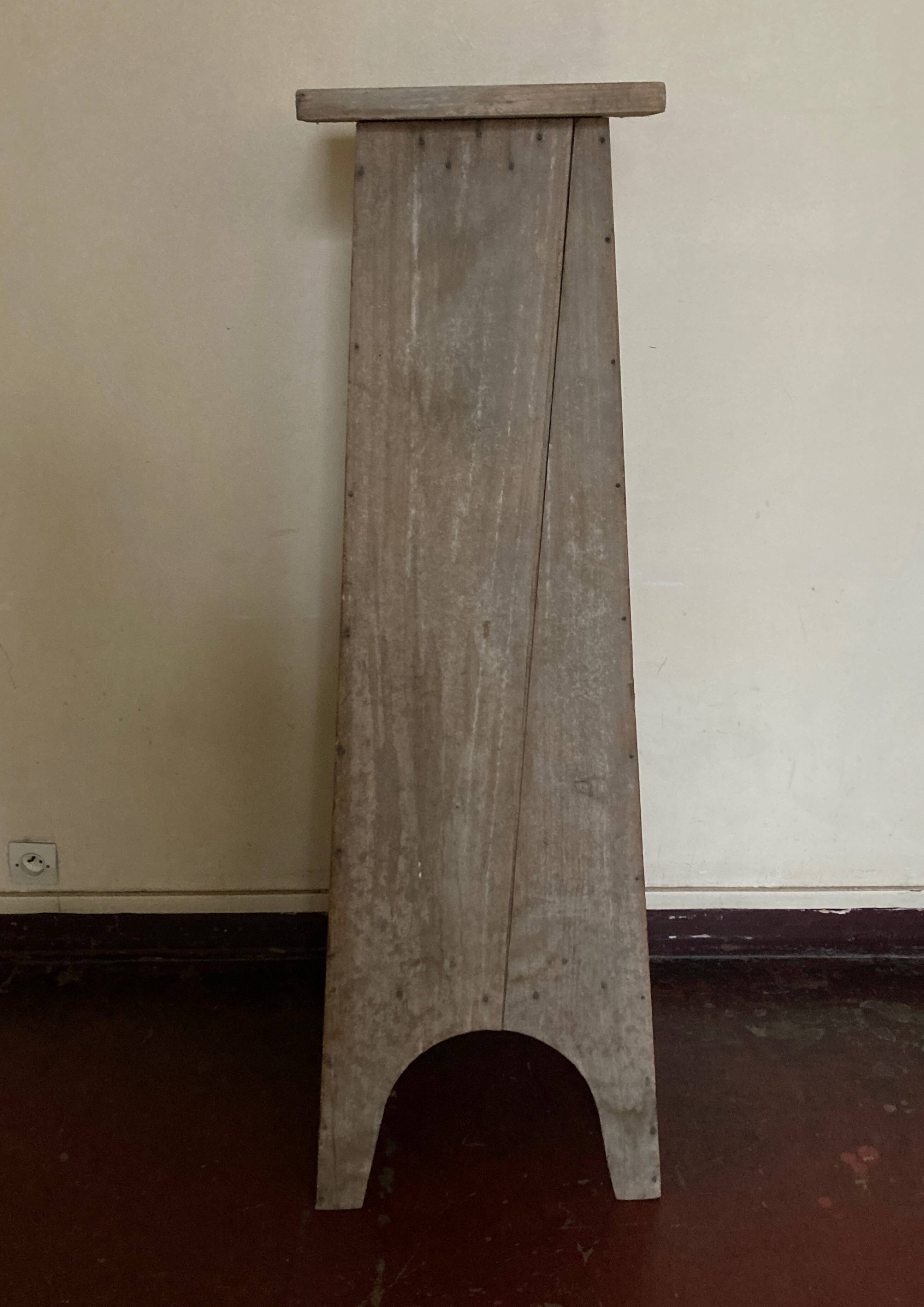 Old neo-classical workshop stool in washed wood h130cm