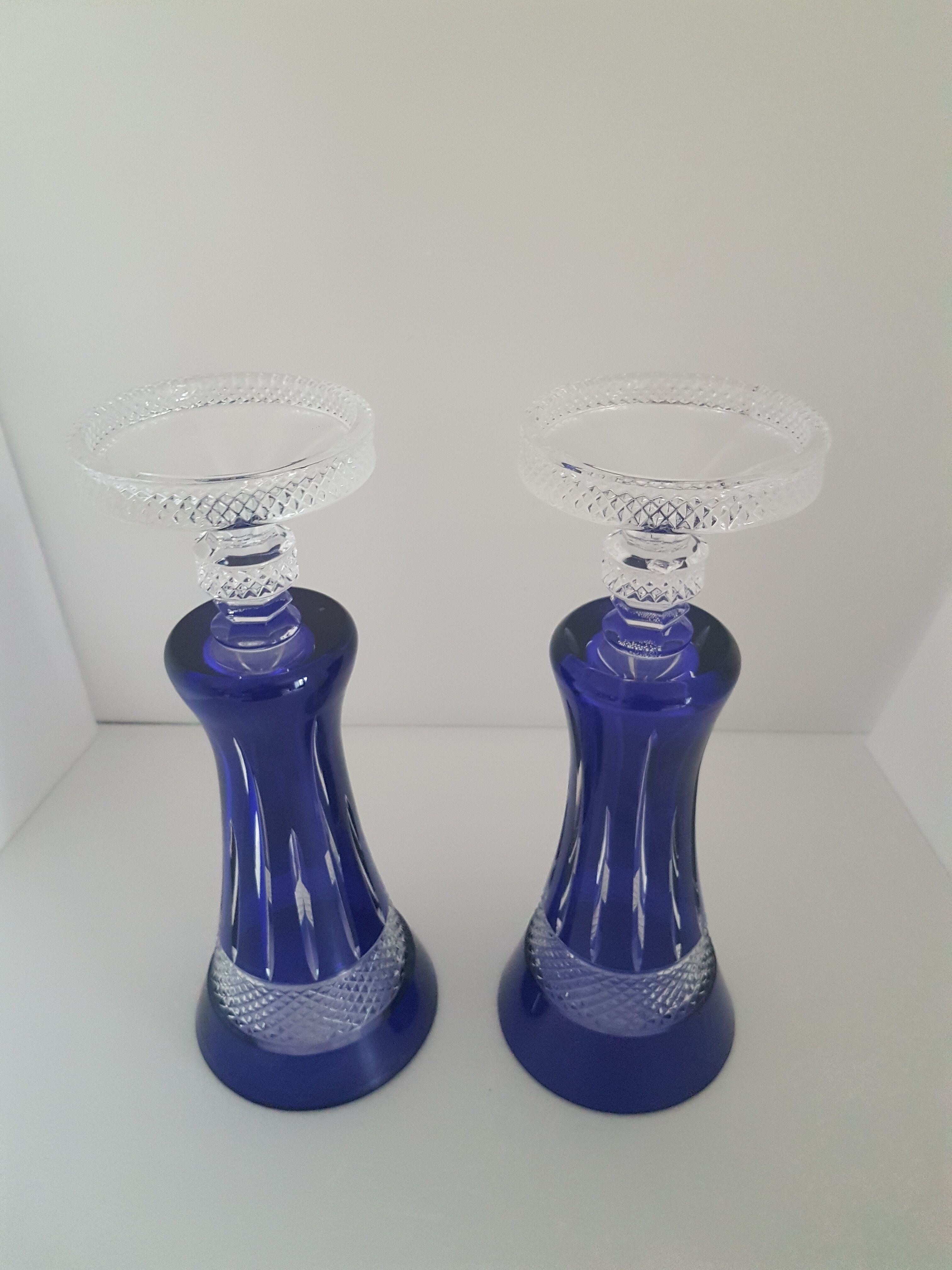 Pair of blue vases crystallism of Lorraine, Saint-Louis- tommy collection