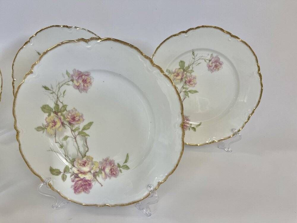 6 flat plates Baltimore Rose by Haviland Limoges