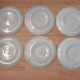 Set of 6 Vintage French Blue Gray & Orange Hand Painted Pordic 6 Serving Oyster Plates 4973