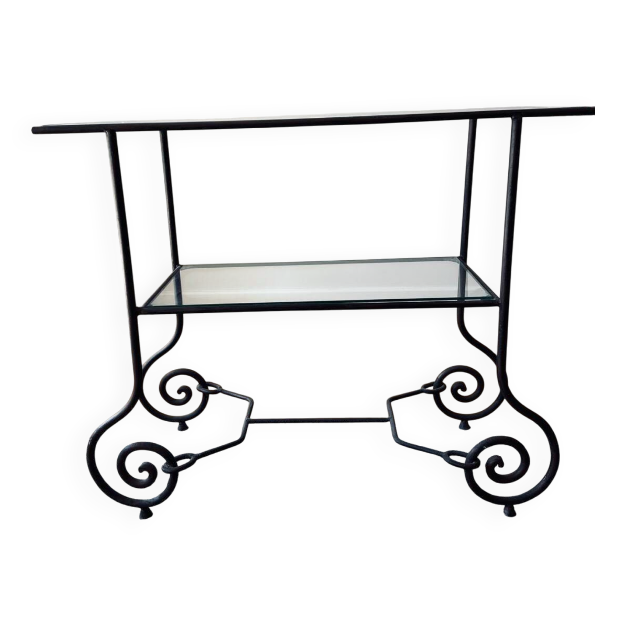 Wrought iron and glass side table
