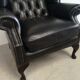 Fauteuil bergère chesterfield cuir noir