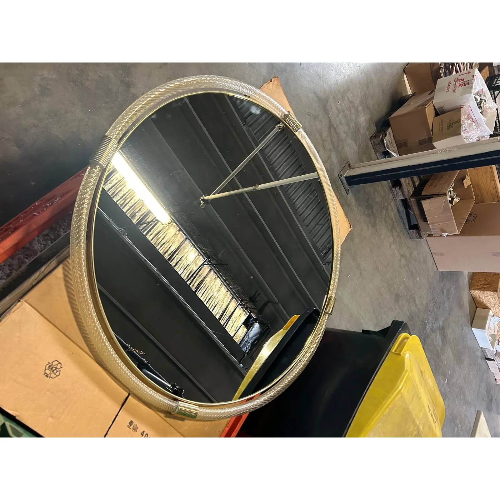 Large-Scale Venetian Murano Glass Wall Mirror with Gilt Torchon–Torciglione