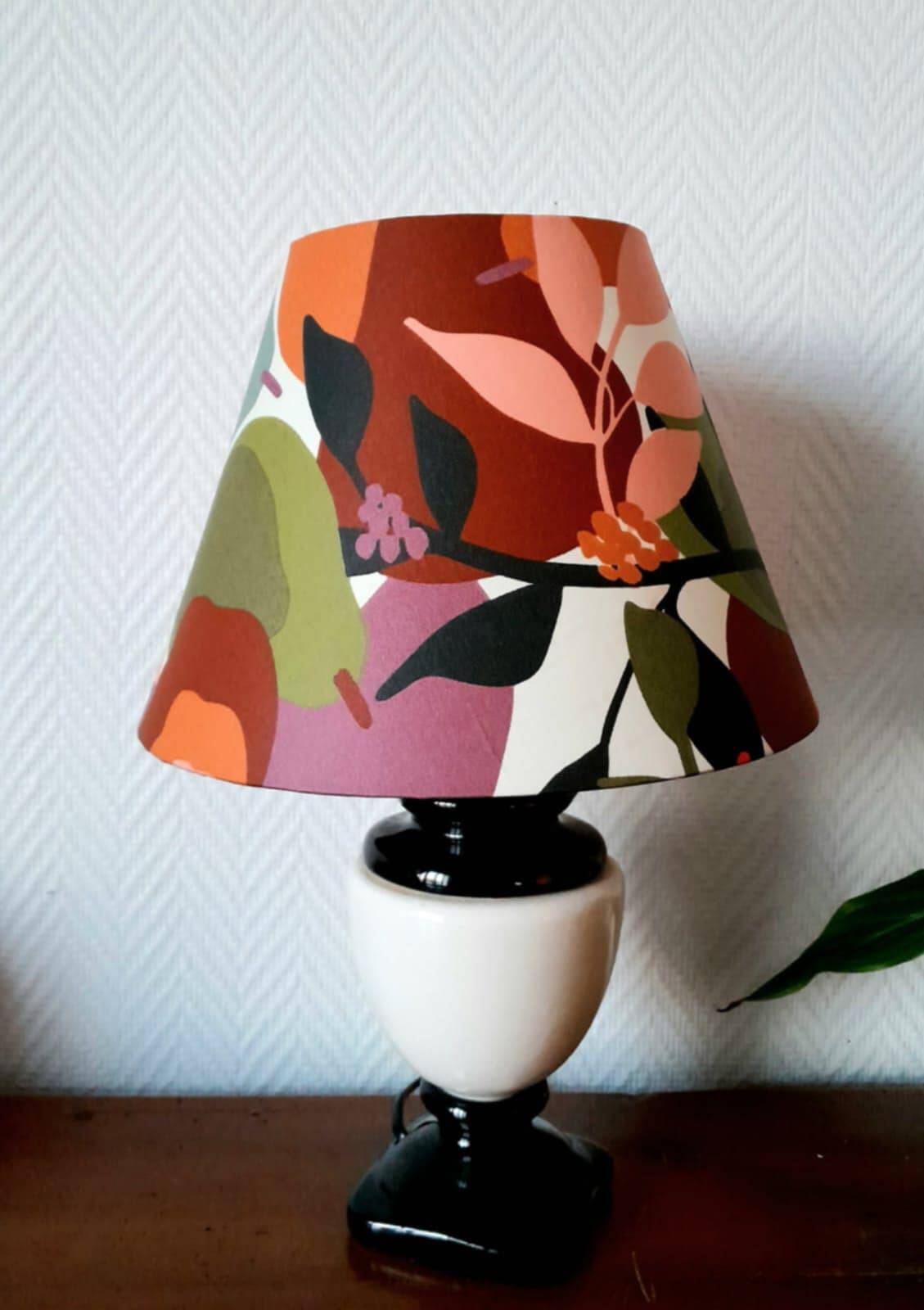 Vintage ceramic lamp with fruit lampshade