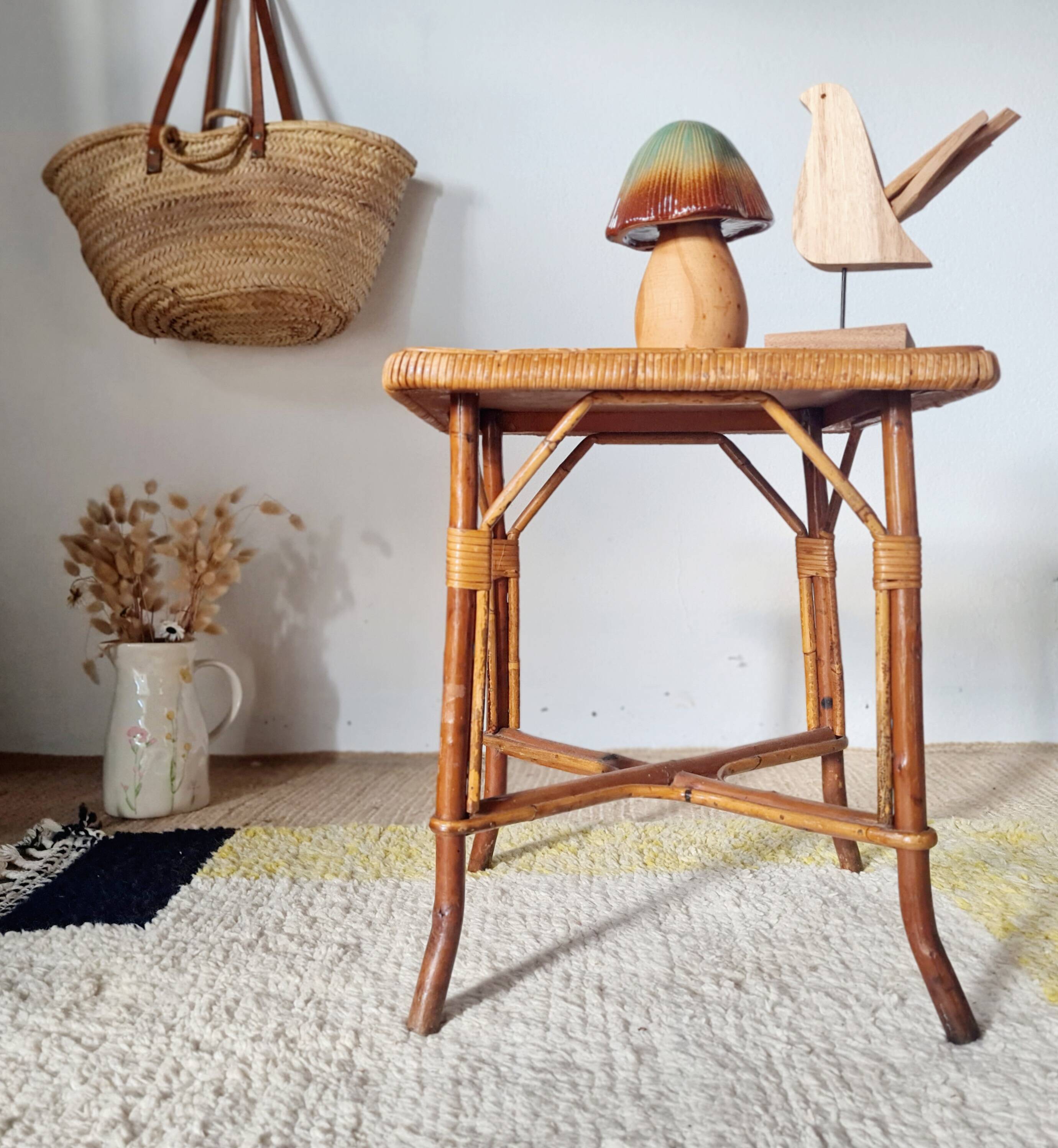Vintage rattan stool or side table – 1960s Riviera style