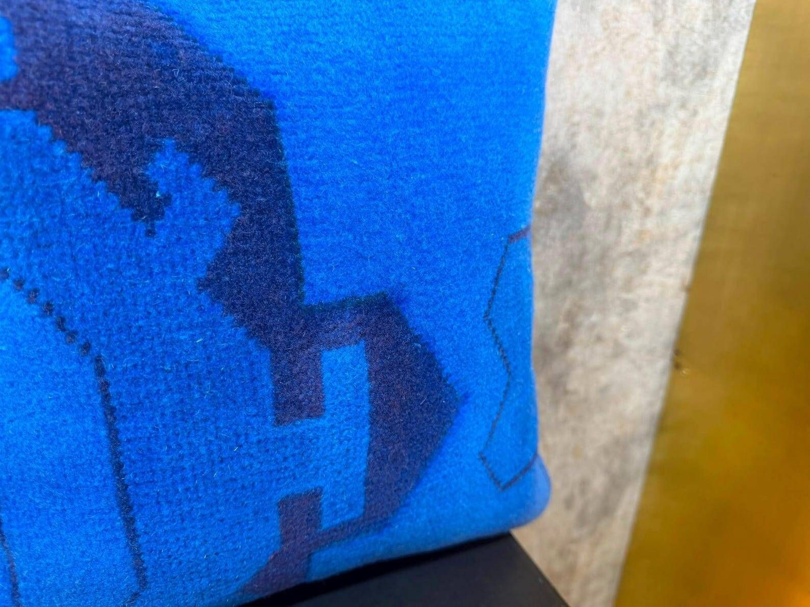 Blue Tribal Totem Rug Pillow, 16x16 Anatolian Wool Cushion