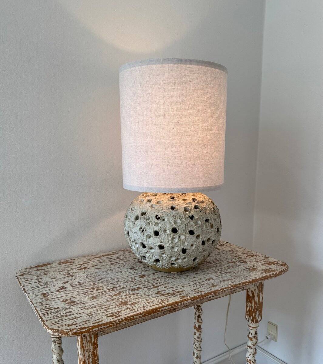 Large mid-century Danish brutalist ceramic table lamp in the style of Sejer, 1960s