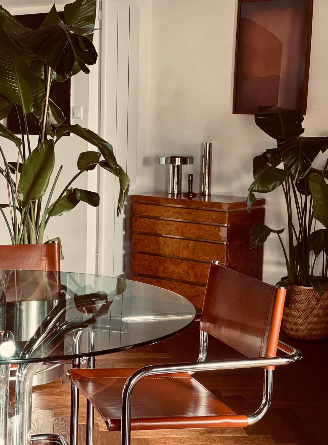 Dining table glass chrome and marble 1970s Italian vintage design