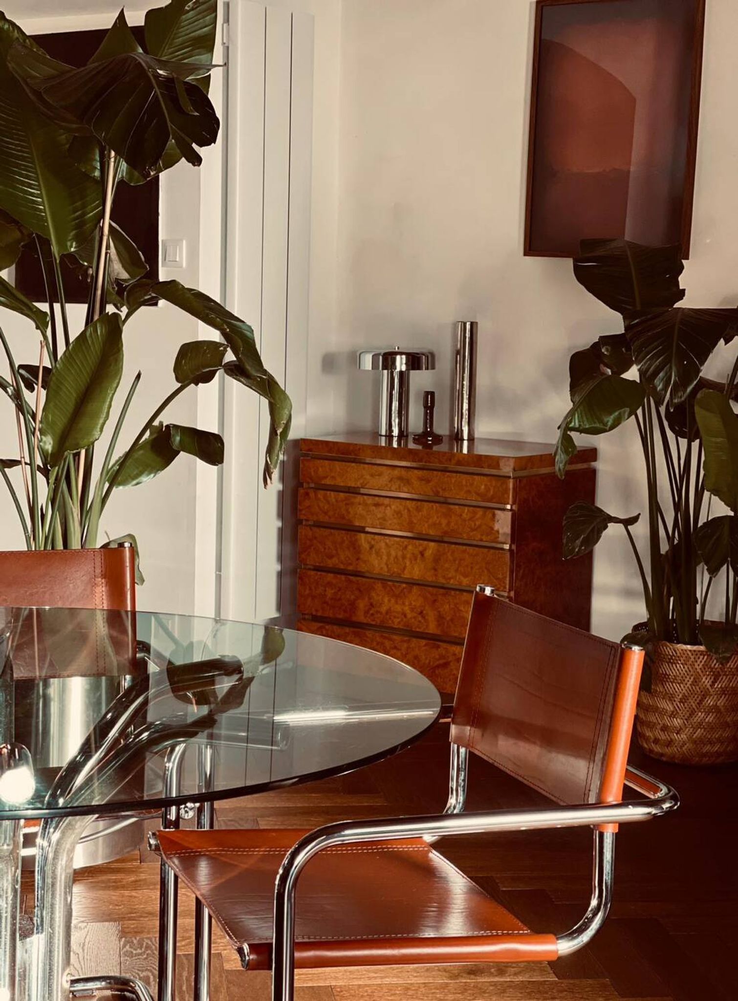 Dining table glass chrome and marble 1970s Italian vintage design