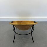 Italian Tan Suede and Black Leather Saucer Chair