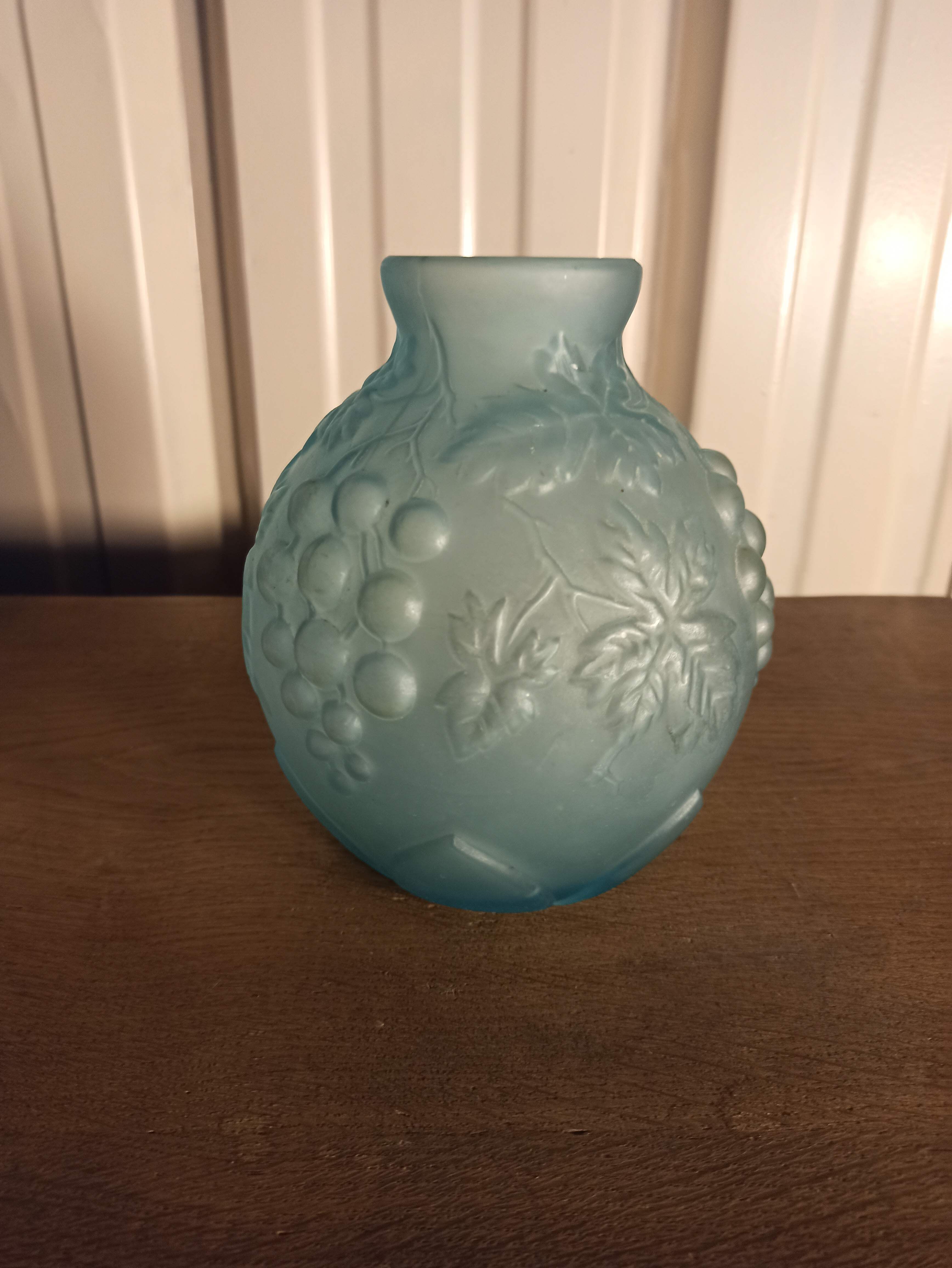 Art deco ball vase in opaque blue molded glass