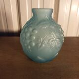 Art deco ball vase in opaque blue molded glass