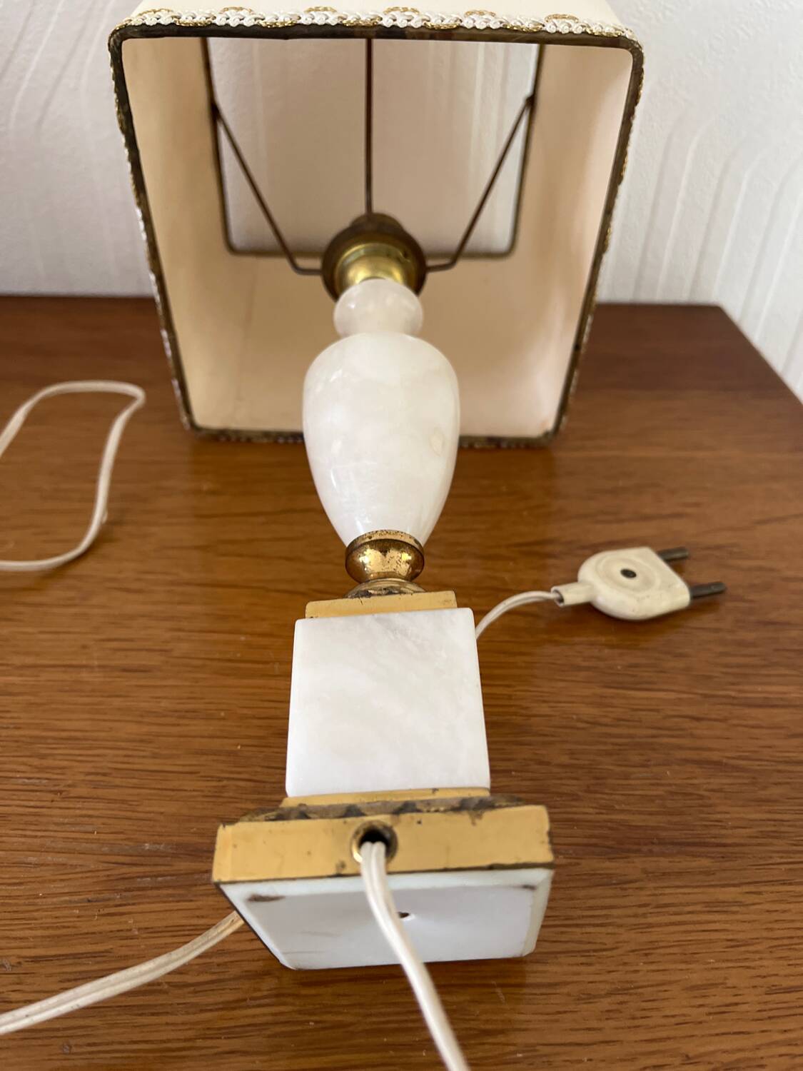 Vintage bedside lamp with marble base and gold metal