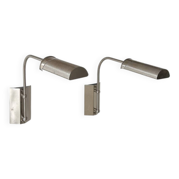 Pair of XL vintage adjustable wall lights, matte metal, Germany 1980.