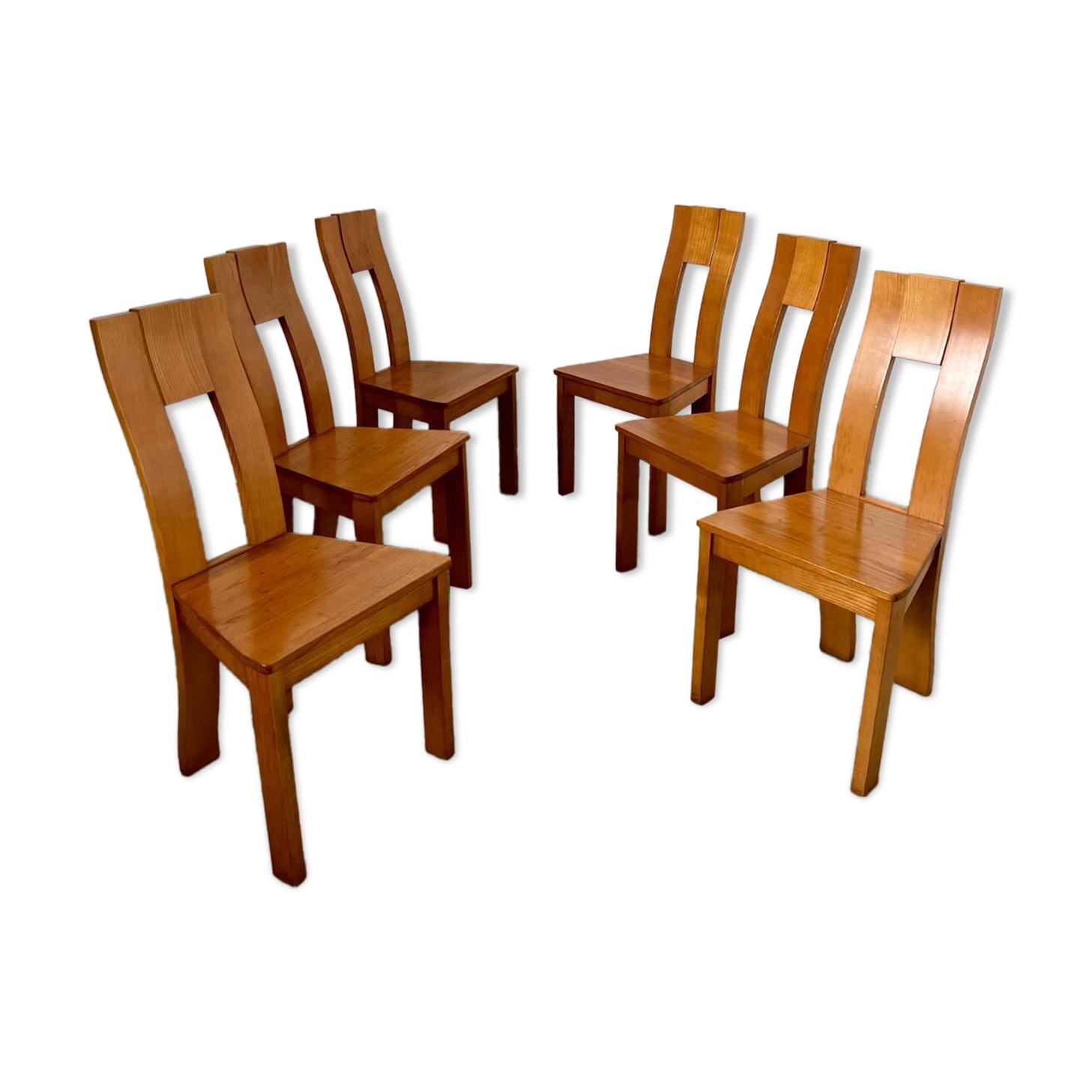 Set of 6 solid elm chairs 70s vintage Seltz design