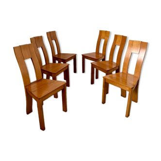 Set of 6 solid elm chairs 70s vintage Seltz design