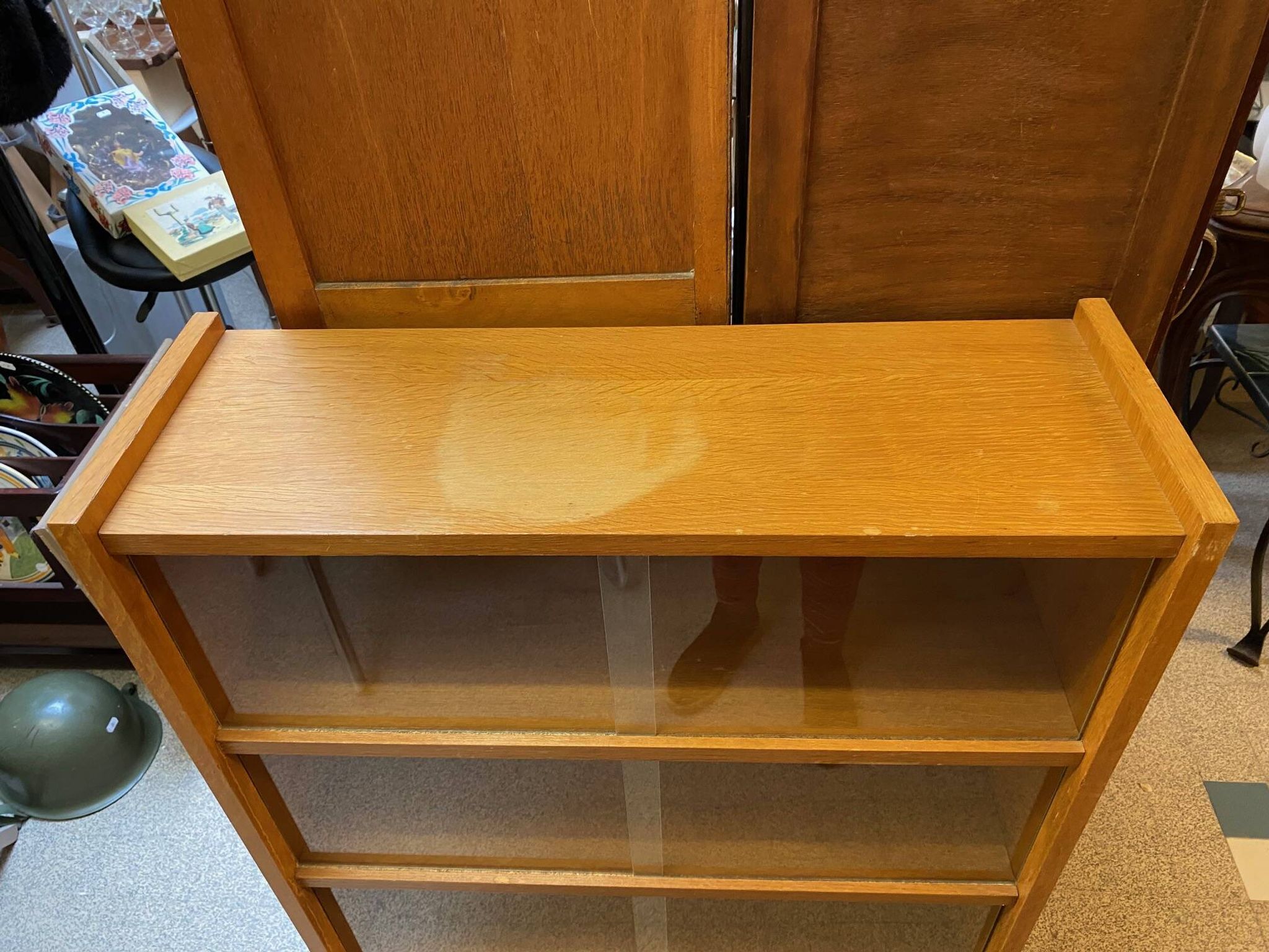 Bibus 1960s bookcase light oak with sliding glass