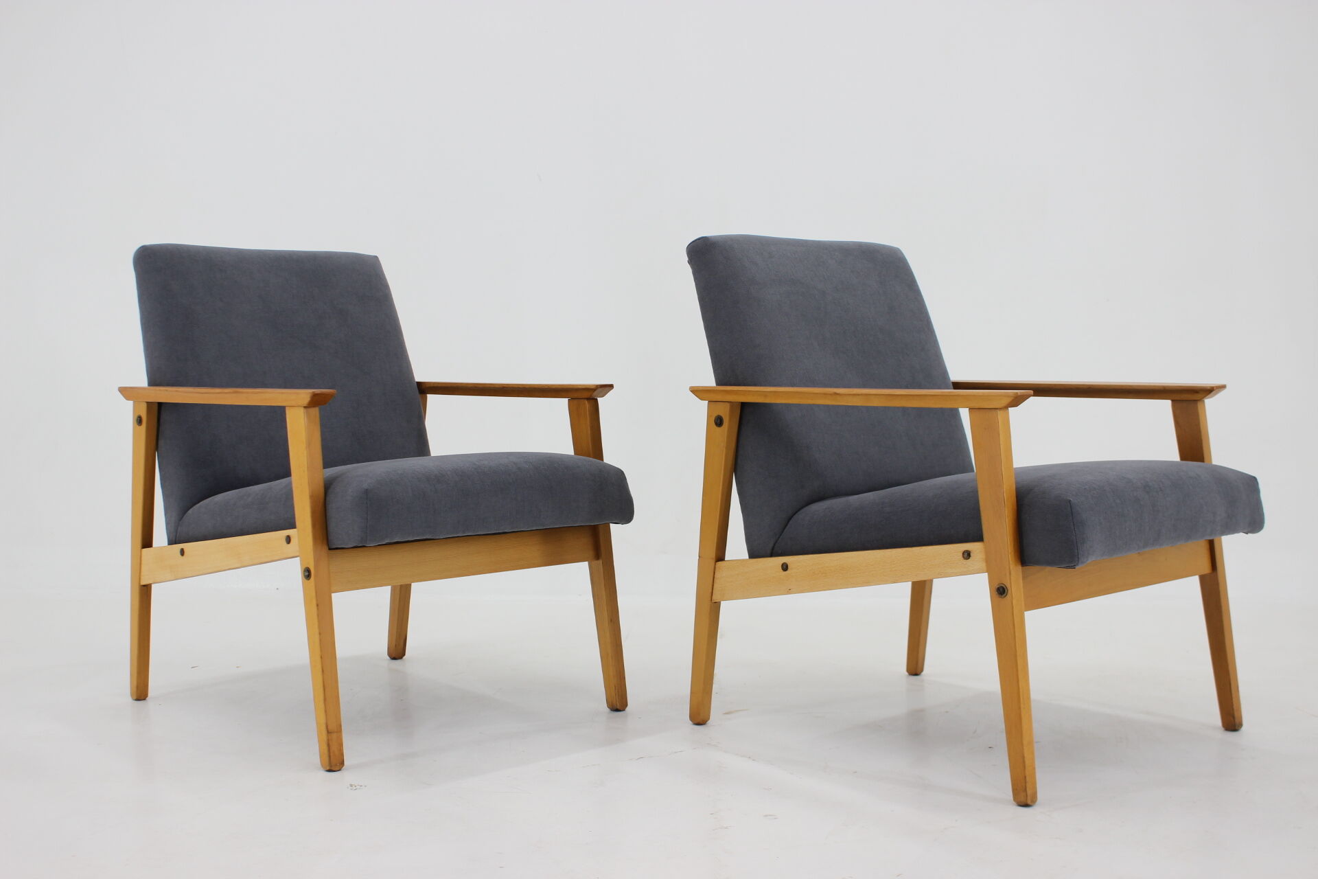 1960s Pair of Beech Armchairs, Czechoslovakia