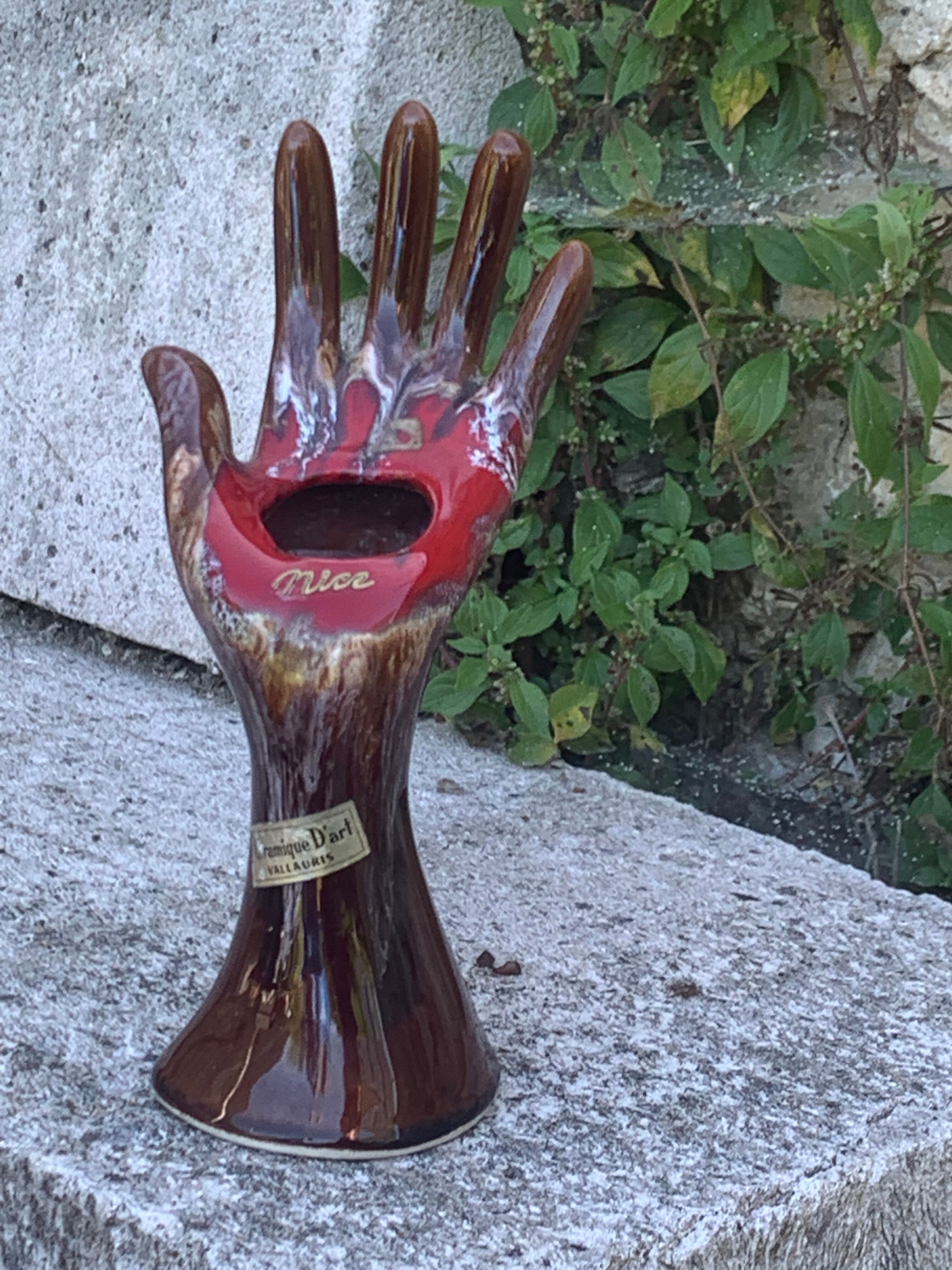 Hand vase in flamed enamelled ceramic stamped vintage vallauris