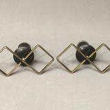 Pair of vintage candle holders in black metal and brass Sweden 1960