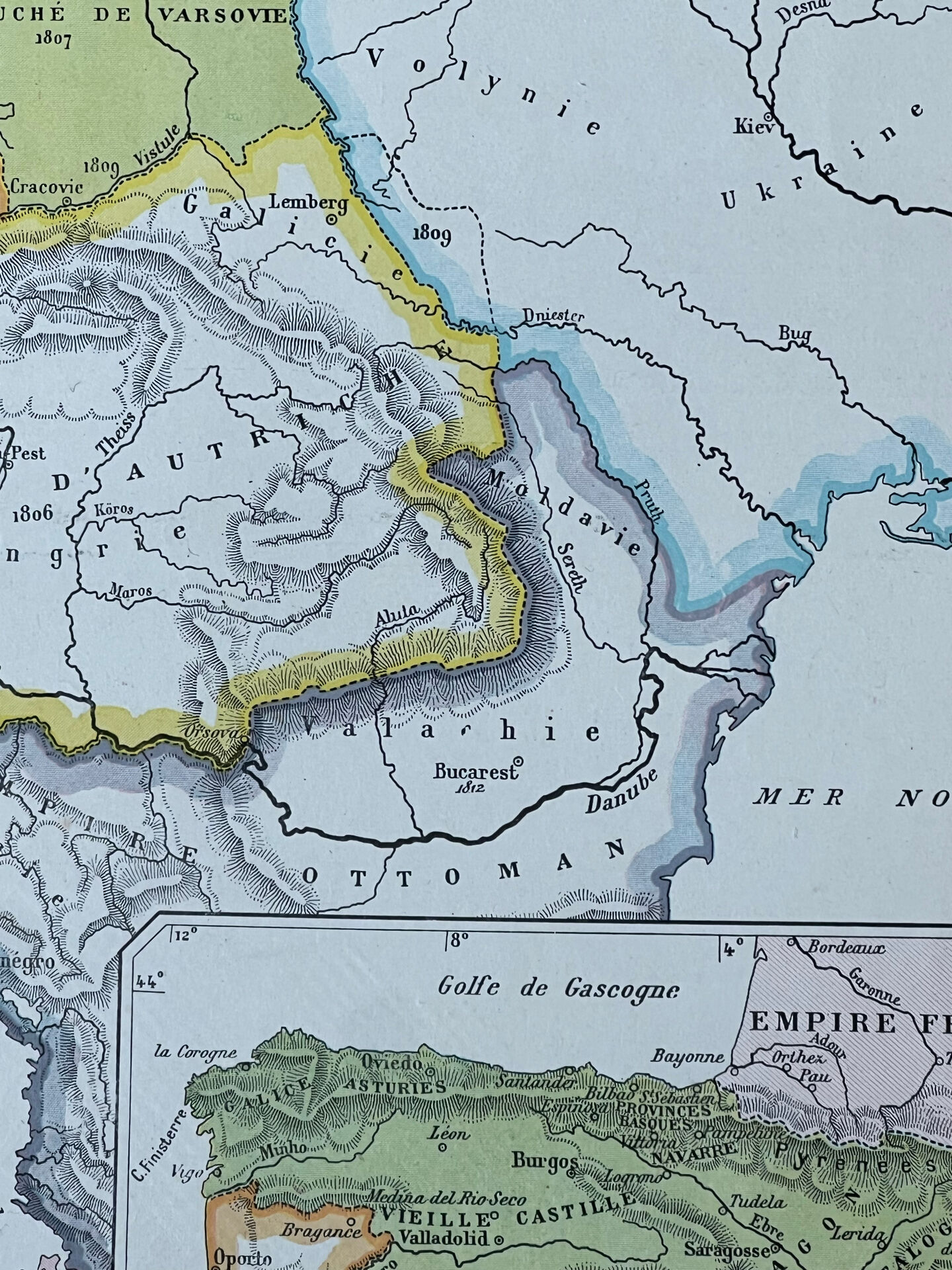 Original map of Europe in 1812 37x27cm (1908)