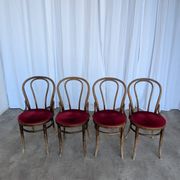 Set of 4 Vintage Bentwood Bistro Chairs, Red Upholstery