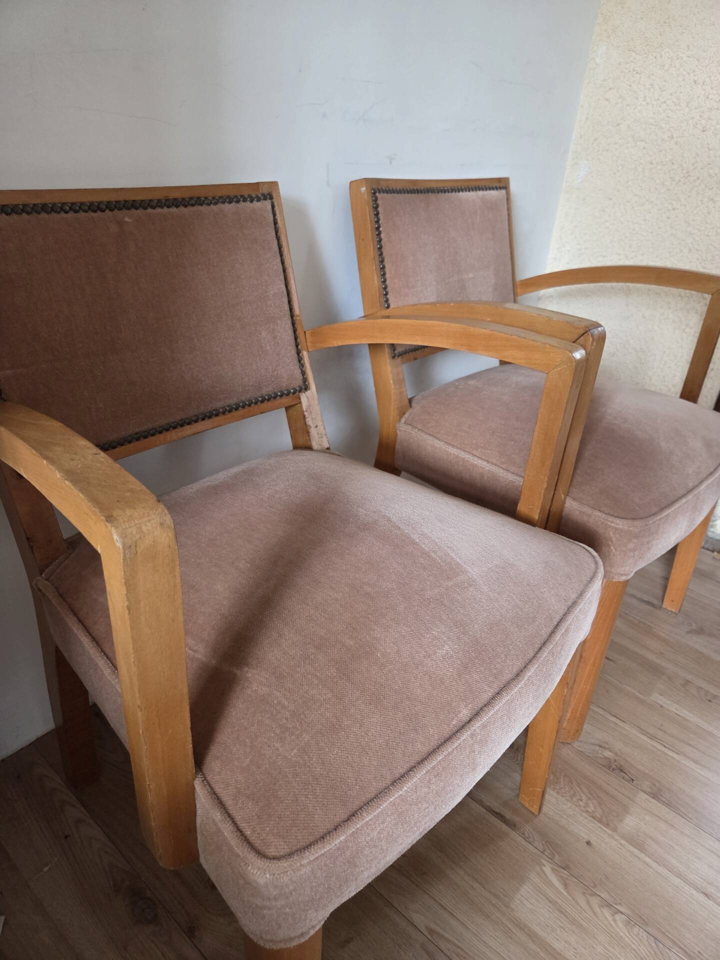 Pair of old rose bridge armchairs