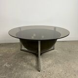 Table basse Space Age en aluminium et verre fumé, 1970