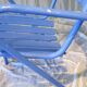 1950s garden armchair in wood and ultramarine blue metal
